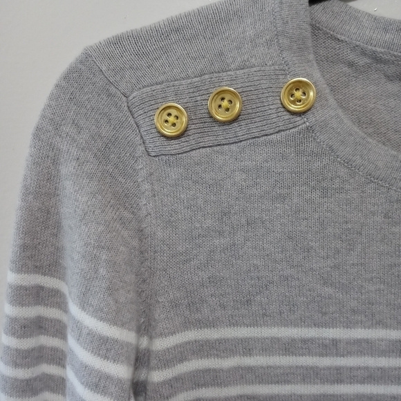 Burgess Cashmere Blend Striped Long Sleeve  Gray Sweater Size Small - Picture 3 of 9